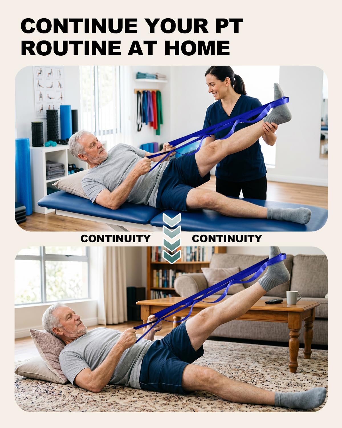 Trideer Leg Lifter Strap Mobility Aid, Non-Elastic Stretching Strap with Loops, Post-Surgery Knee Hip Leg ROM Recovery, Assist Strap for Bed Car Transfers, Yoga Strap for Stretching (Blue)
