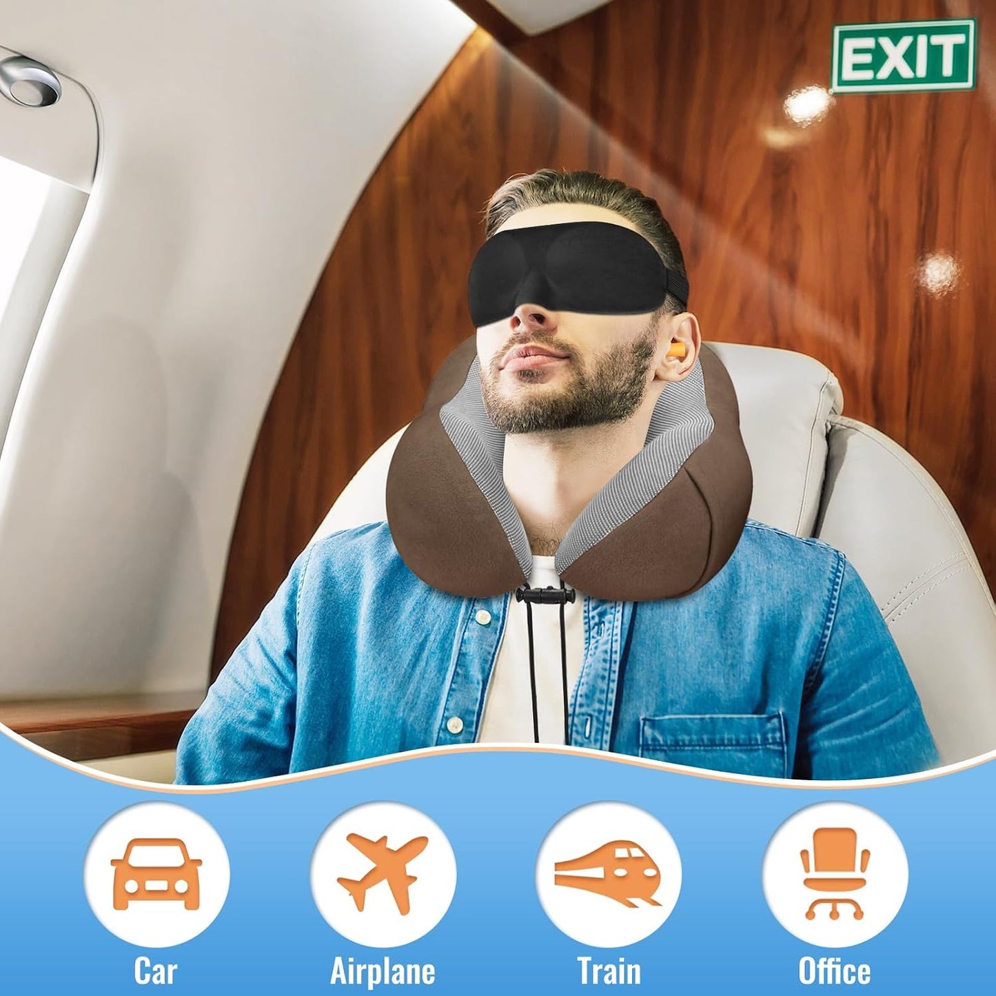 CloudBliss Travel Pillow for Airplane, Memory Foam Neck Pillow for Travel, Compact Flight Pillow with Eye Mask, Earplugs, Carry Bag, Travel Neck Pillow for Long Flight Sleep, Plane Accessories, Black