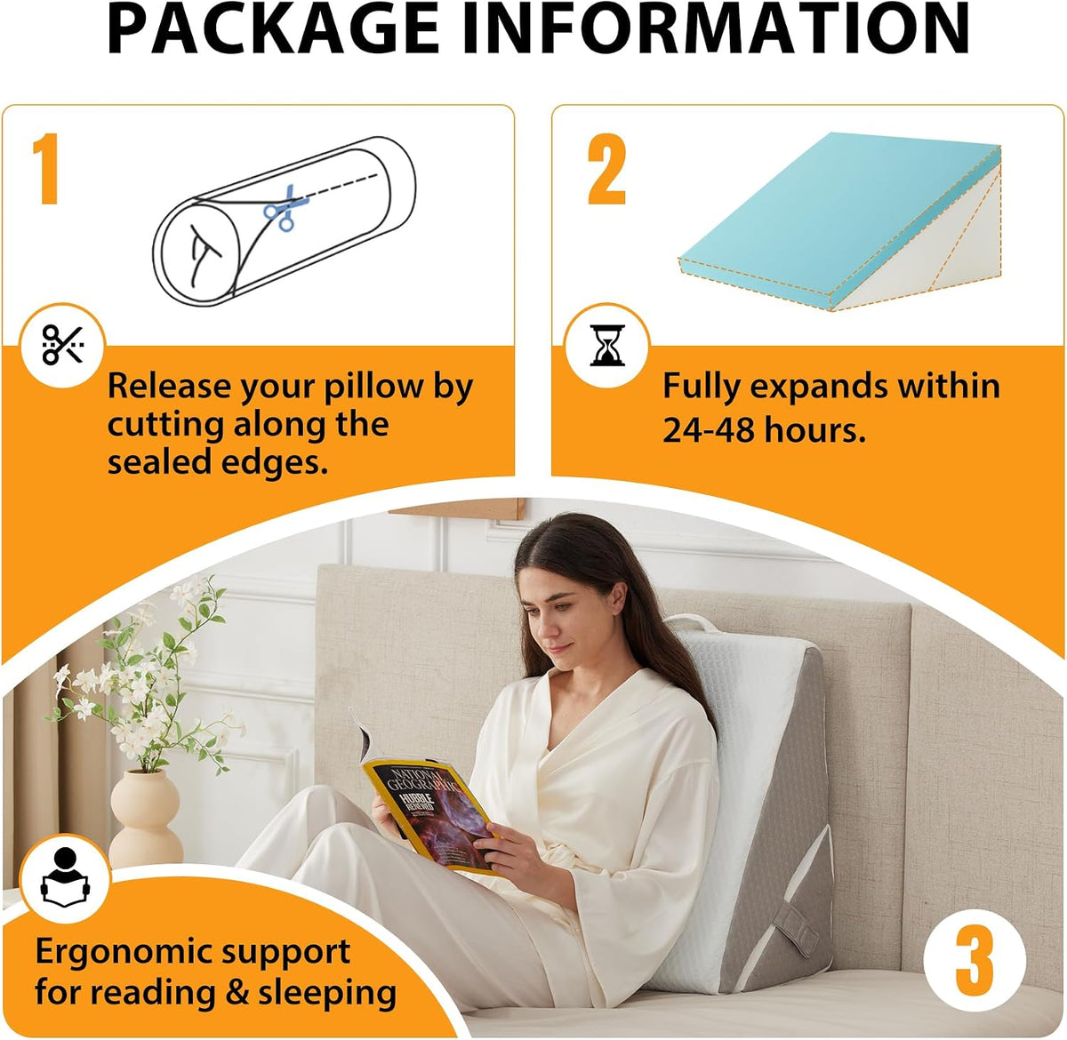 Ruqmuis Wedge Pillow Set for After Surgery, 3PCS Adjustable 9&12 Inch Bed Wedge Pillow for Sleeping, Incline Pillow Wedge for Headboard, Post Surgery, Acid Reflux, Neck&Back Support, White/Grey