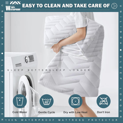 UNILIBRA Queen Mattress Protector Waterproof, Deep Pocket Mattress Pad Cover Fits to 6''-21'', Breathable Hollow Cotton Filling Quilted Mattress Protector for Queen Size