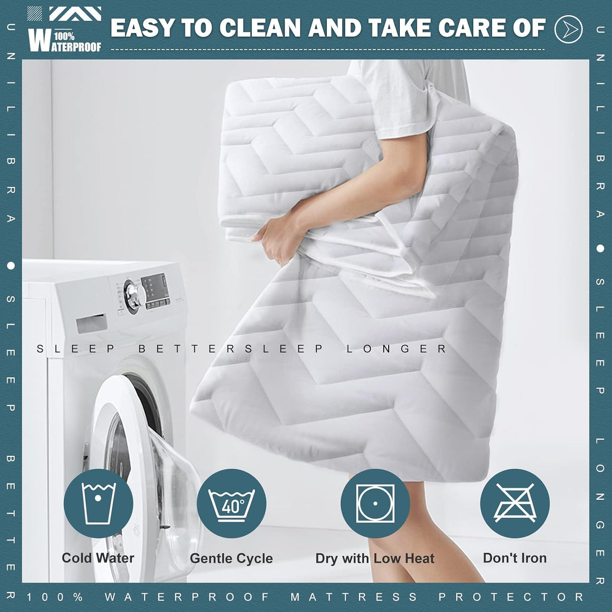 UNILIBRA Queen Mattress Protector Waterproof, Deep Pocket Mattress Pad Cover Fits to 6''-21'', Breathable Hollow Cotton Filling Quilted Mattress Protector for Queen Size