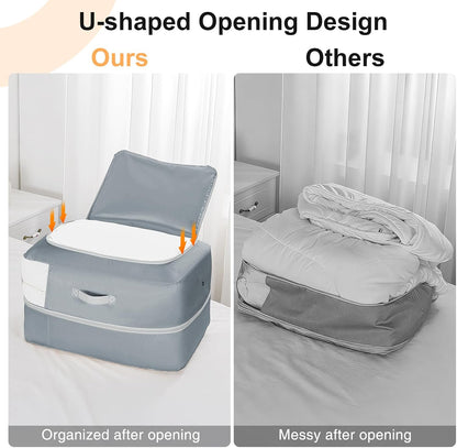 Comforter Storage Bag - Large Capacity Blanket Storage Bags 3-Layer Ultra Space Saving Self Compression Organizer, Washable Compression Bags for Storage Comforter Blanket, Beige