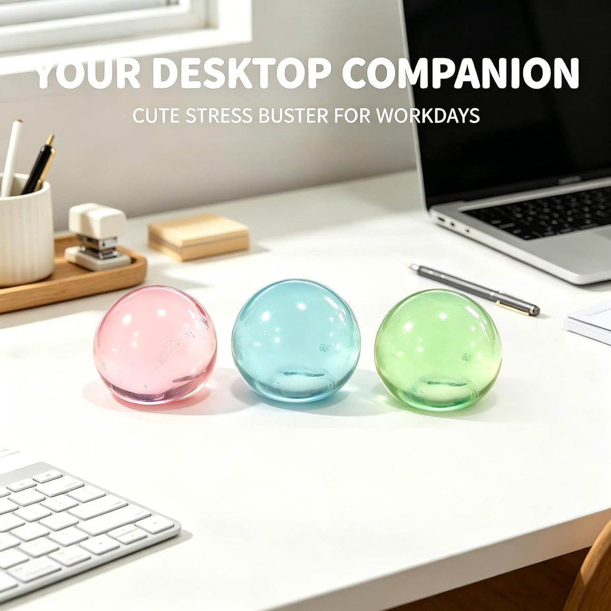 3 Pack Stress Relief Squishy Balls - Soft Squeeze Sensory Toy for Adults, Office Desk Fidget Toys for Tension Relief - Large Maltose Water Ball for Relaxation & Focus, Aesthetic Desk Accessories