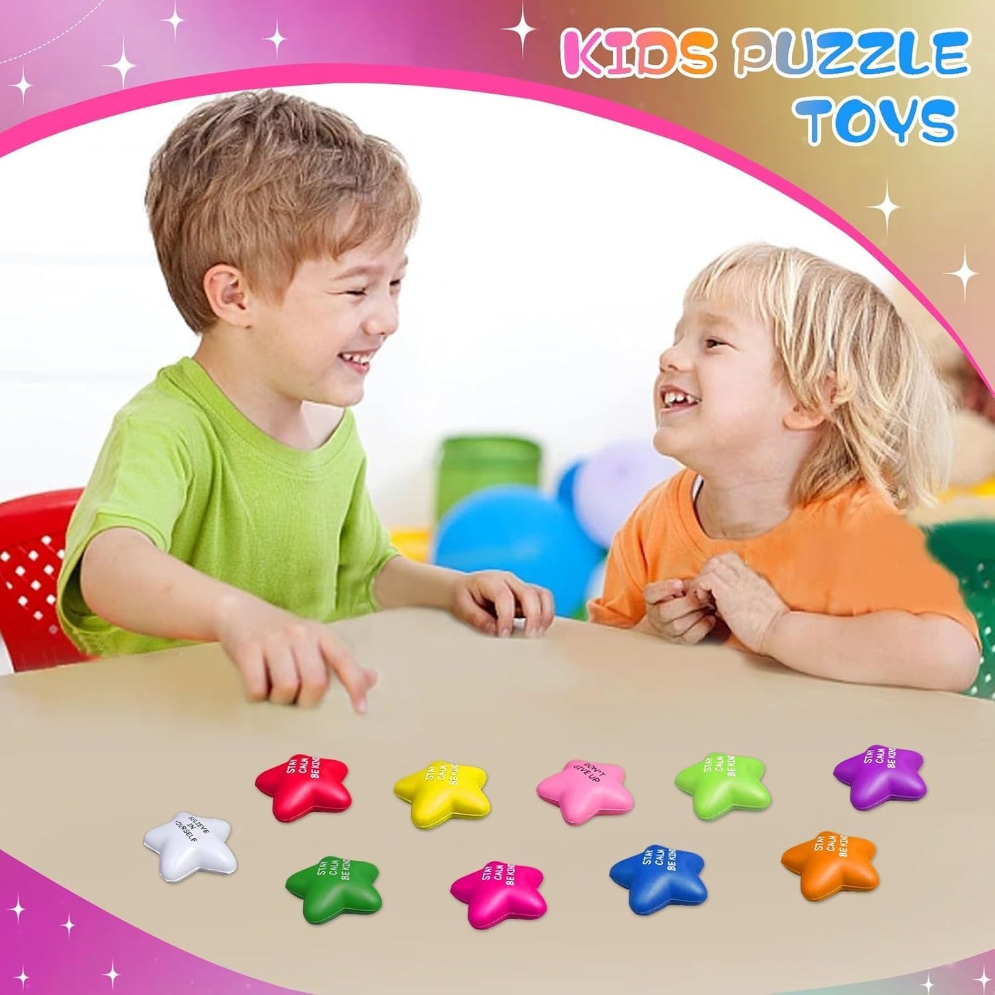 SHQDD 12PCS Bulk Star Stress Balls for Adults & Kids - Motivational Quotes Soft Foam Stress Relief Squeeze Toys, Fidget Anxiety & Anger Relief at Work/School/Home, Perfect Party Favors (Multi-Color)