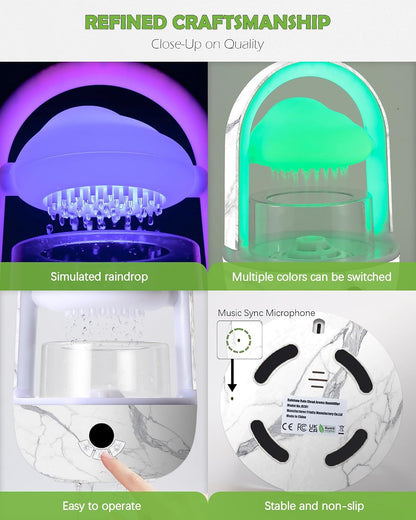 Aromatherapy Essential Oil Diffuser Rainbow Rain Cloud Humidifier Water Drip Mushroom Diffuser with Running Lights & Rain Sounds for Sleeping - Tabletop Water Fountain & Night Light