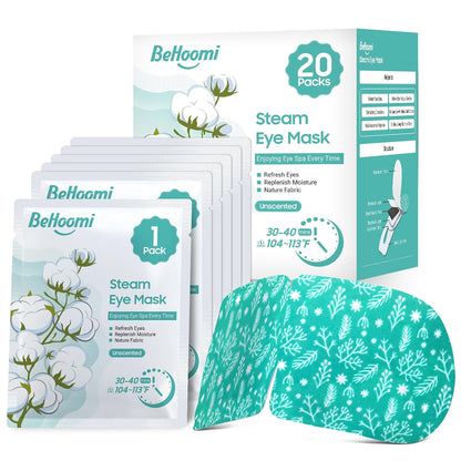 BeHoomi 20 Packs Steam Eye Mask, Heated Eye Mask Warm Compress for Eyes, Disposable Self Heating Steam Mask for Home, Sleep, Spa, Travel Essentials & Relaxation Gifts for Women (Lavender)