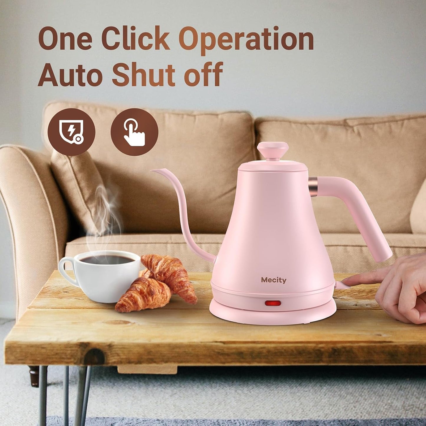 Mecity Electric Kettle Gooseneck Water Kettle Stainless Steel Tea Kettle Water Boiler Fast Heating, Auto Shut Off, 27 fl oz, 1000W, Stainless Steel