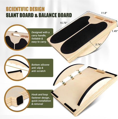 Slant Board for Calf Stretching, Adjustable Portable Wooden Incline Board for Calf Stretcher with Training Poster, 300 Lbs Weight Capacity Calf Stretch Wedge for Leg, Knees, Heel, Ankle & Stretching