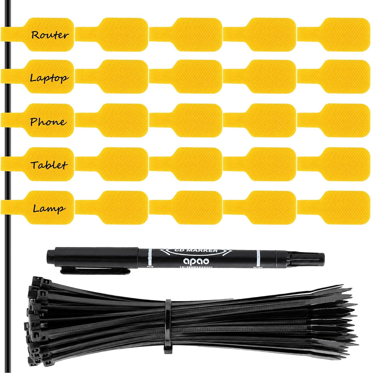 Handwriting Cable Tags Reusable Zip Ties 50PCS,100 Cable Ties & Pen