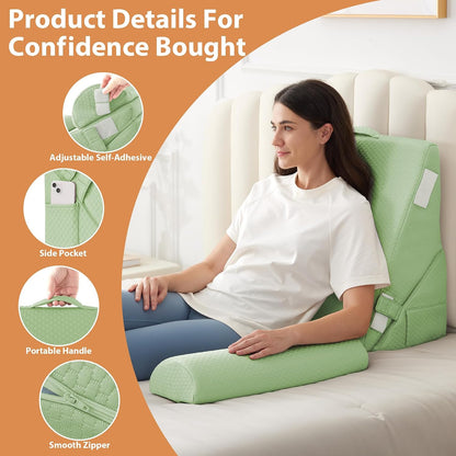 BIEEZZK Wedge Pillow Set for After Surgery, Wedge Pillow for Acid Reflux, Bed Wedge Pillow with Adjustable 9&12inch for Headboard,Sleeping, Orthopedic Memory Foam for Neck&Back Support, White/Grey