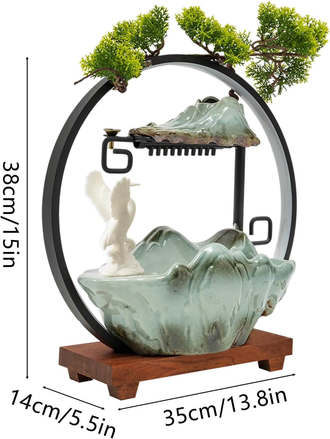Mini Artificial Bonsai Tree Waterfall Fog Feature Rock Tabletop Fountain | 11in Desktop Decor Waterfall Fountain W/ Water Pump& Atomizer&LED Lights &Fake Tree Office Bedroom Relax