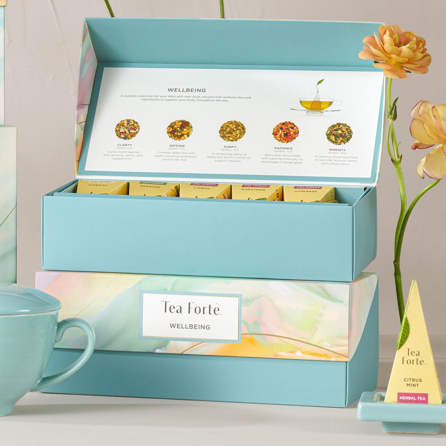 Tea Forte Premium Presentation Box Gift Set Sampler, 20 Count, Assorted Blends Individually Wrapped Handcrafted Pyramid Infuser Bags, Frank Lloyd Wright