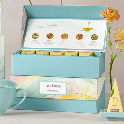 Tea Forte Premium Presentation Box Gift Set Sampler, 20 Count, Assorted Blends Individually Wrapped Handcrafted Pyramid Infuser Bags, Frank Lloyd Wright