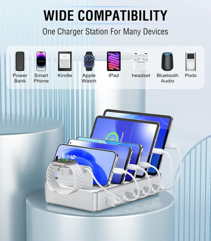 Charging Station for Multiple Devices, 50W 6 Ports Charging Dock with Stand