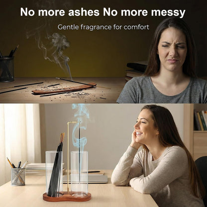 2 in 1 Incense Holder, Glass Incense Holder for Sticks, Anti-Ash Incense Burner with Removable Ash Catcher and Incense Storage for Yoga Meditation Spa Home Decor (Size A)