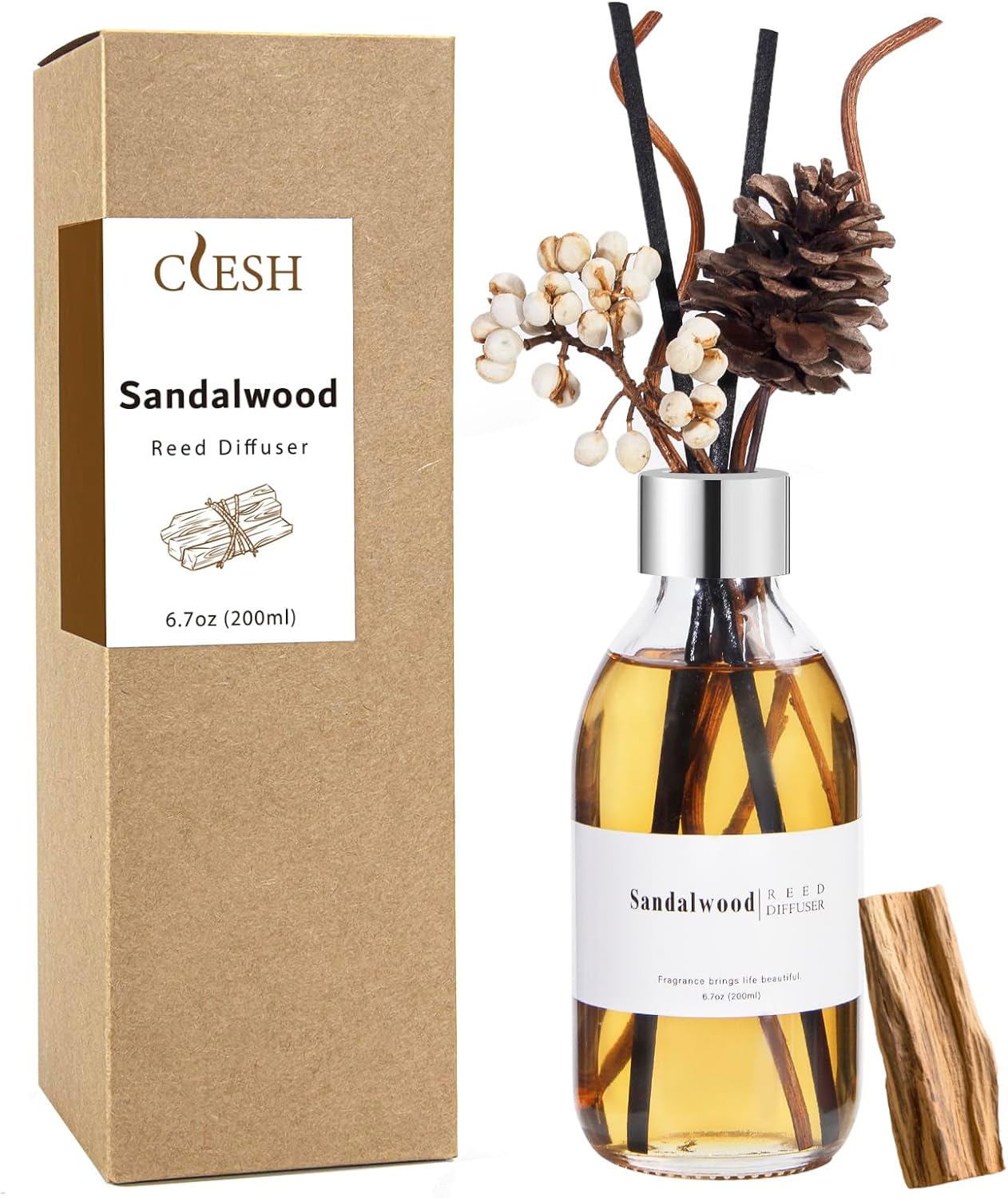 Clesh Reed Diffuser Set, 6.7 oz Eucalyptus Scented Diffuser with Sticks, Home Fragrance Reed Diffuser for Bathroom Shelf Decor