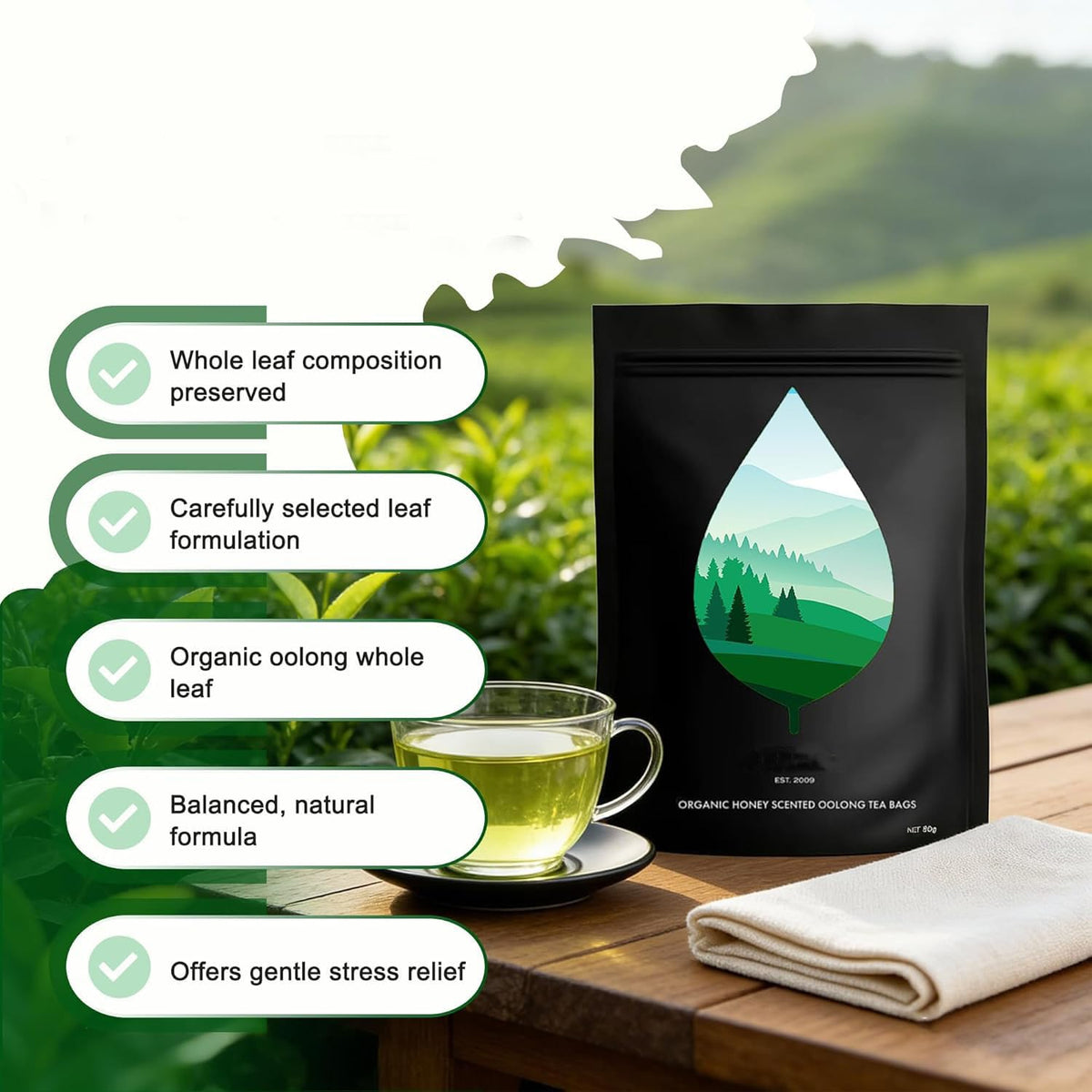 PiPi Oolong Tea Organic Oolong Tea Bags – Whole Leaf - 20 Bags (4g Each),Cortisol & Calming Tea for Anxiety, Stress,Herbal Benefits