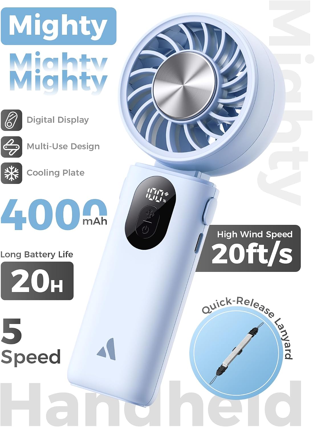 Aecooly Mighty Portable Handheld Fan | 20H Max Cooling | 3 Flexible Modes