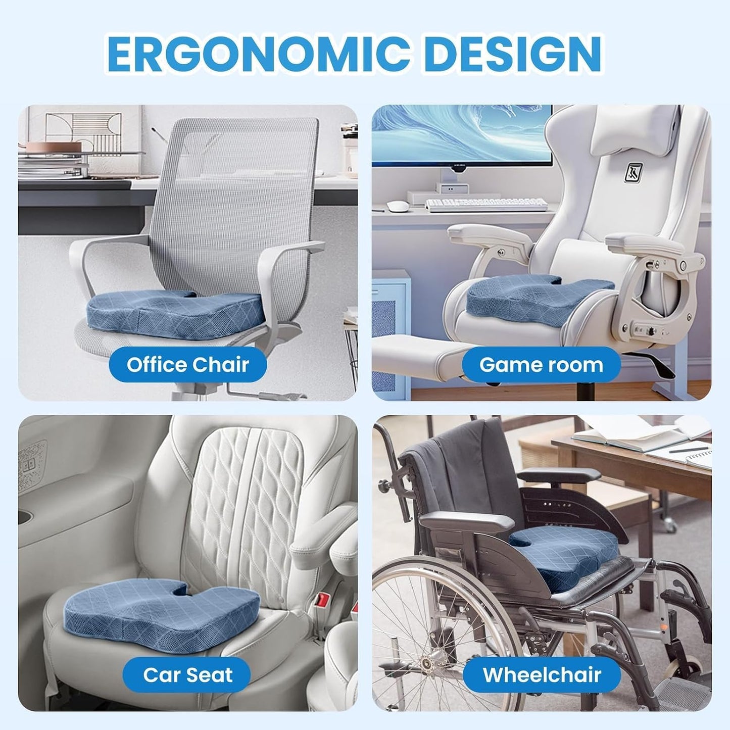 TushGuard Seat Cushion - Memory Foam Sitting Pillow for Office Chair, Car Seat, Airplane, Bleacher - Sciatica & Hip & Coccyx Pain Relief Desk Chair Cushion for Long Sitting Office Workers, Car Drivers