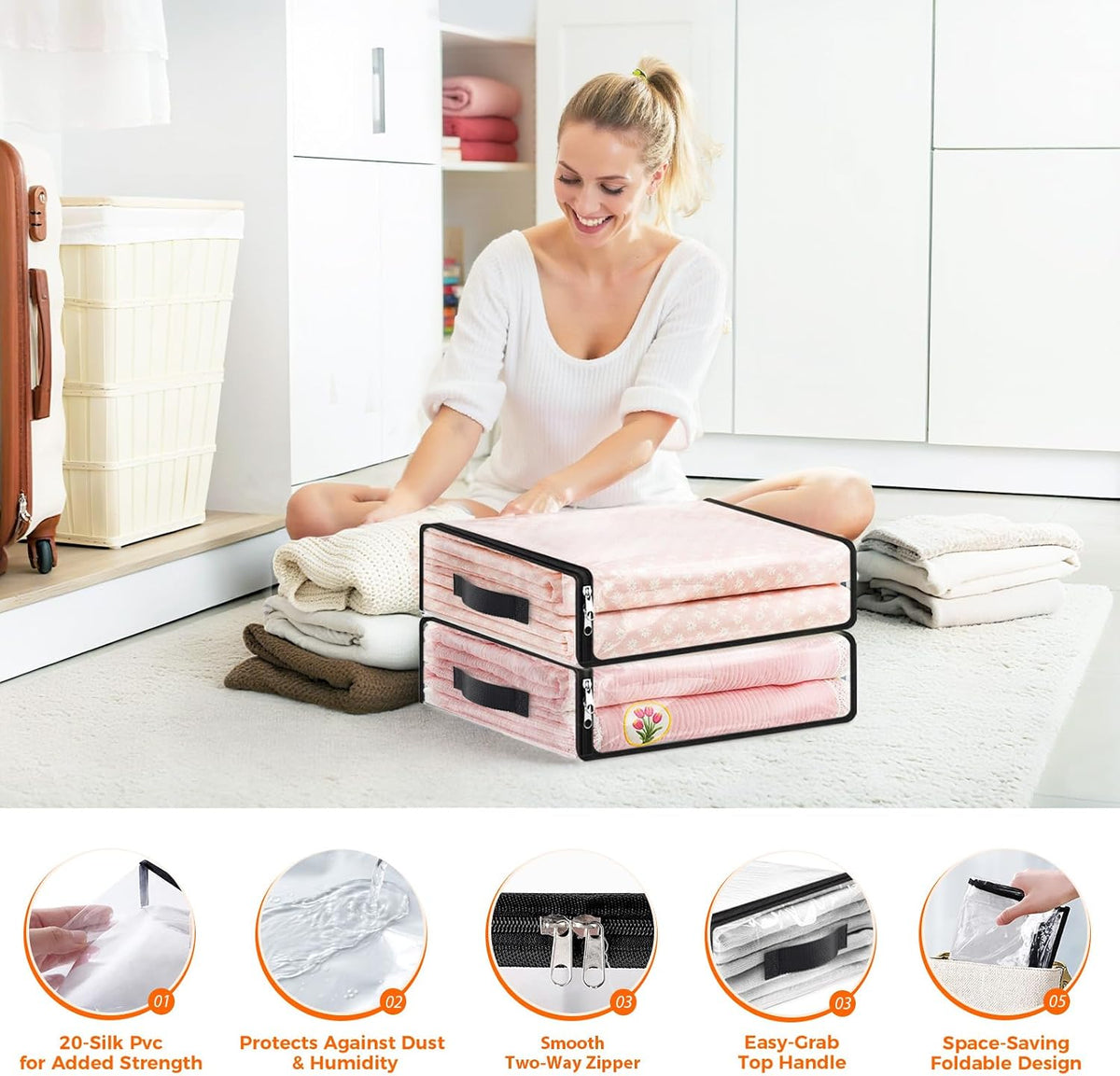 SpaceWhisper Clear Sheet Storage Bags, 6 Pack, 15.7 x 13.8 x 3.9 in