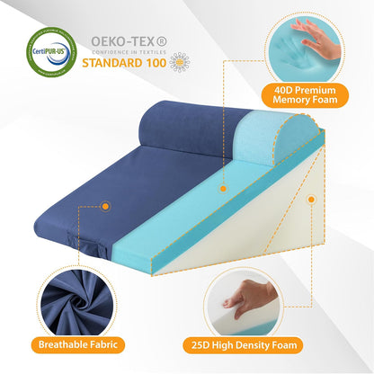 Ruqmuis 3PCS Wedge Pillow Set for After Surgery, Adjustable 9&12 Inch Bed Wedge Pillow for Sleeping, Incline Pillow Wedge for Headboard, Post Surgery, Acid Reflux, Neck&Back Support, White/Grey