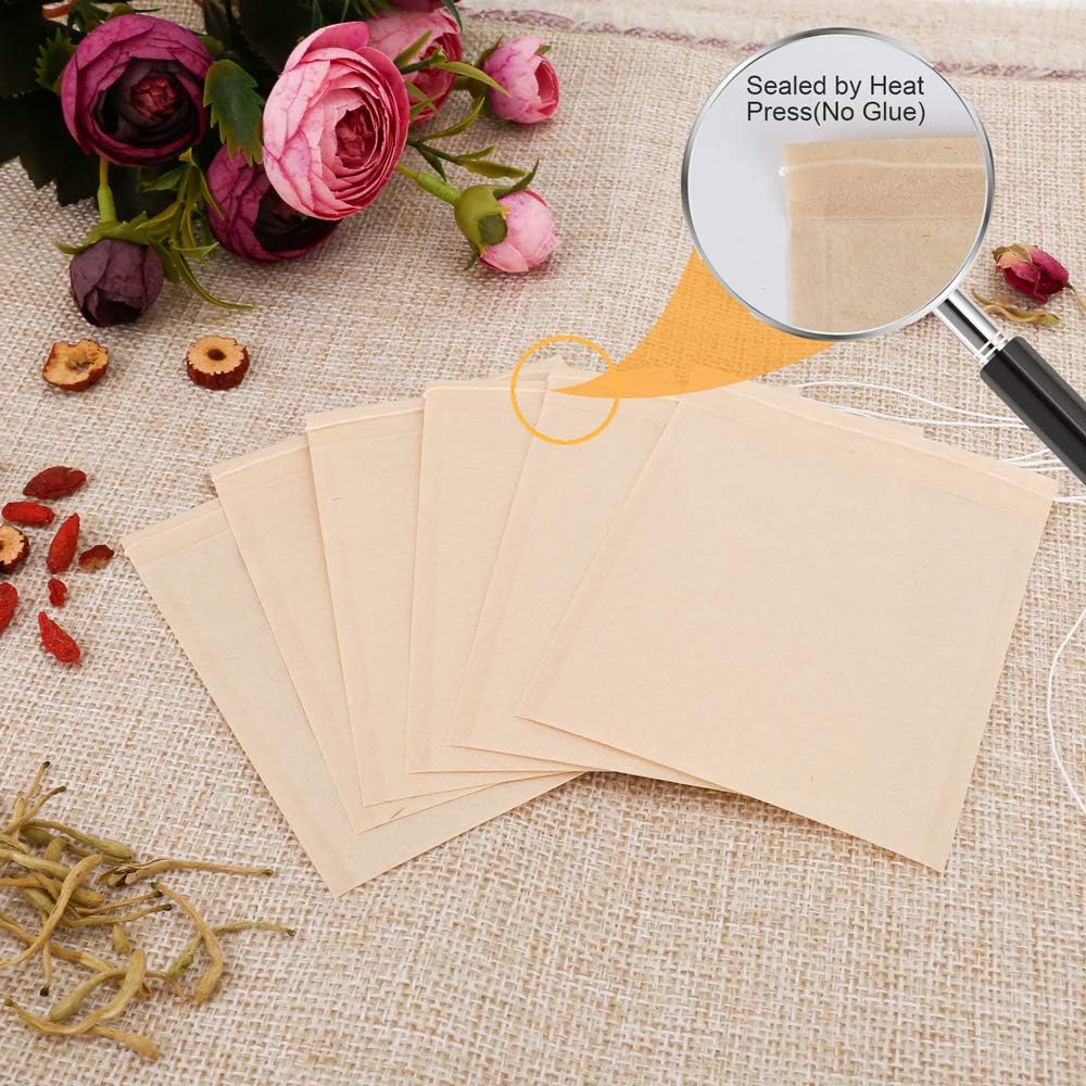 100PCS Tea Filter Bags, Disposable Tea Bags for Loose Leaf Tea, Drawstring Empty Tea Infuser, BetyBedy Tea Steeper, Natural Wood Pulp Paper Material, 1-Cup Capacity（3.15 x 3.94 inch）