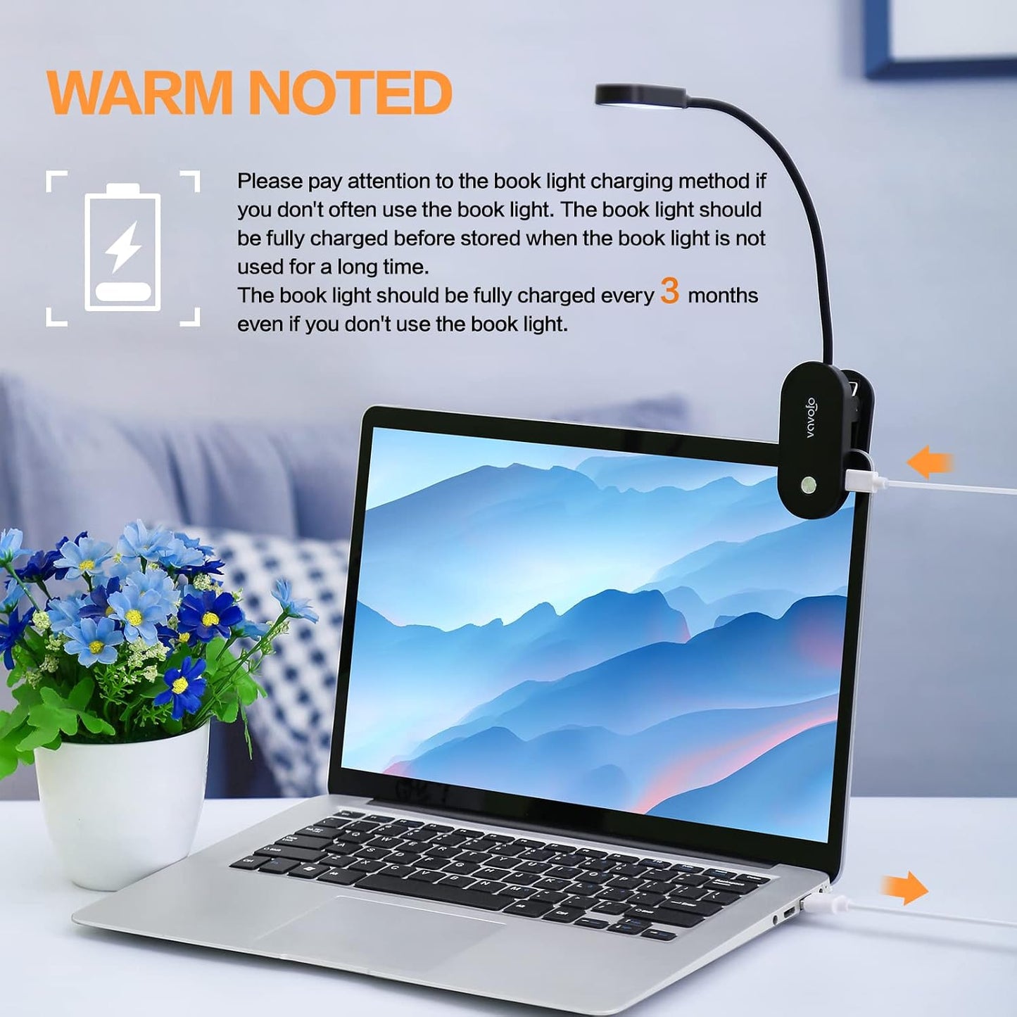 VAVOFO Rechargeable Book Light, 14 LEDs Eye Care Clip On Amber Reading Light for Bookworms Reading in Bed with 9 Colors 9 Brightness (White-Blue)