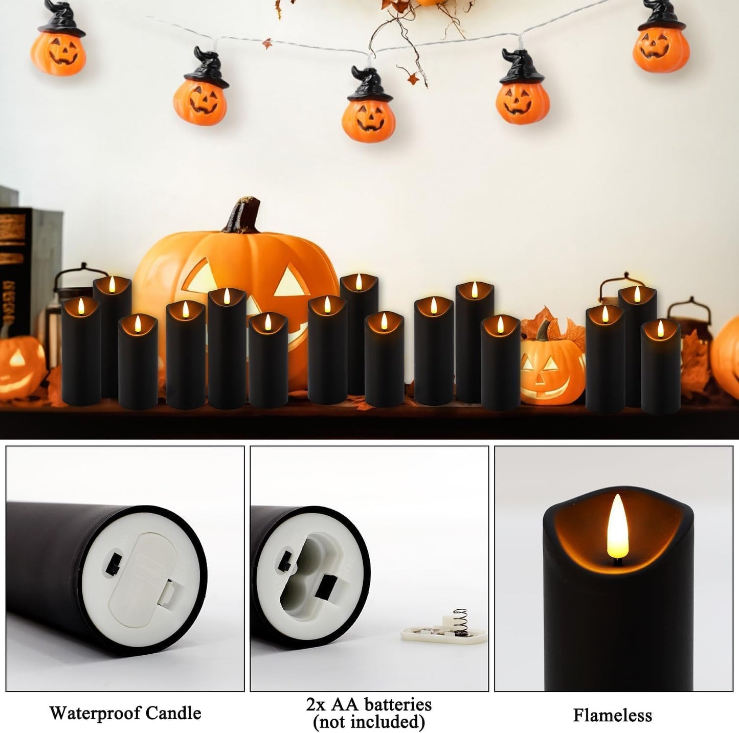24 Pcs LED Flameless Candles with Remote, 3D Flickering Flame & LED String Lights, Acrylic Clear Cylinder, Timer Function, Romantic Ambience for Home Decor, Party, Wedding (Ivory).