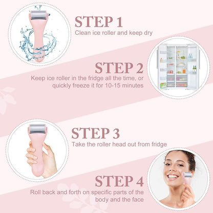 Ice Roller for Face and Eye 2 Pcs,Face Roller Skin Care for Puffiness,Migraine,Pain Relief,Eye Roller For Puffy Eyes Dark Circles,Stainless Steel Facial Roller (Pink)