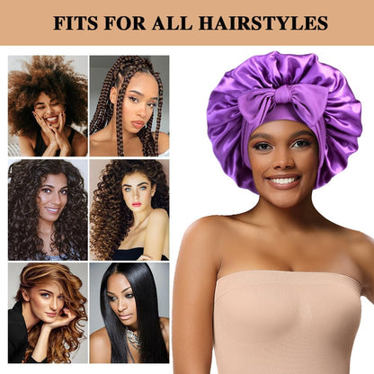 2+3 Large Satin Bonnets with Scrunchies for Women, Hair Bonnet Sleeping Tie Bonnet for Braids Curly Hair