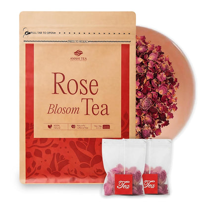 ANNHI TEA Rose Blossom Tea - 12 Tea Bags, 1 Whole Pure Rose per Bag