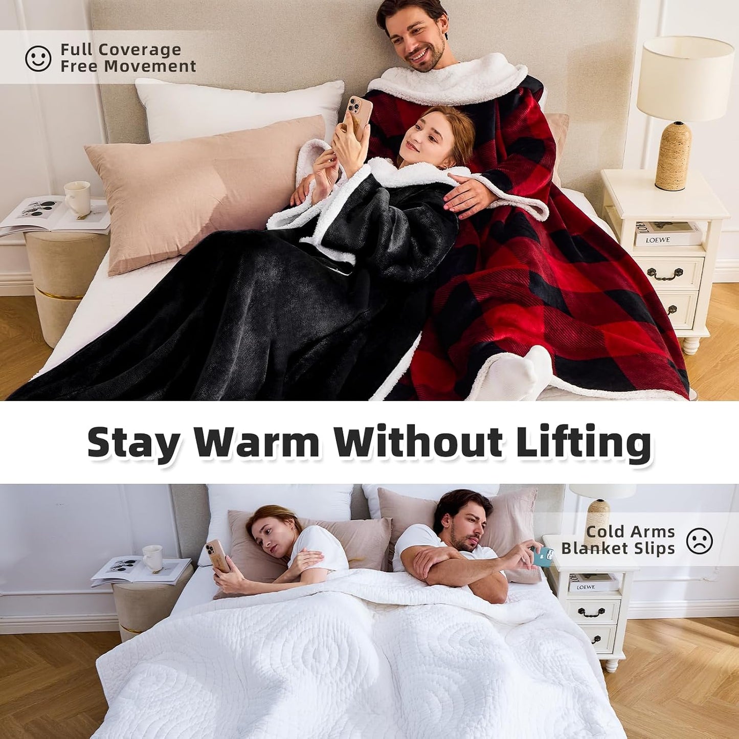 IFNOW Sherpa Wearable Blanket with Sleeves for Women Men Adults, Christmas Birthday Gifts for Women Mom Wife, Cozy Wearable Blanket with Arm and Pocket, Warm Full Body TV Wrap Throw Blanket, Grey