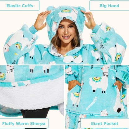 THREE POODLE Wearable Blanket Hoodie for Women, Oversized Sherpa Sweatshirt Blanket for Adults Men, Cozy Hooded Blankets, Gifts for Teen Girls Women Mom Sister
