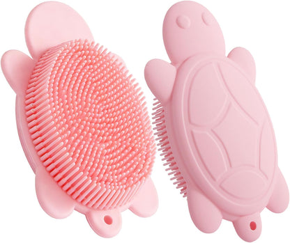 Baby Shower Brush,Kids Silicone Body and Back Exfoliating Mitt - Soft Bristles, Gentle Exfoliation, Cute Turtle Design Makes Children Love Bathing(Mint)