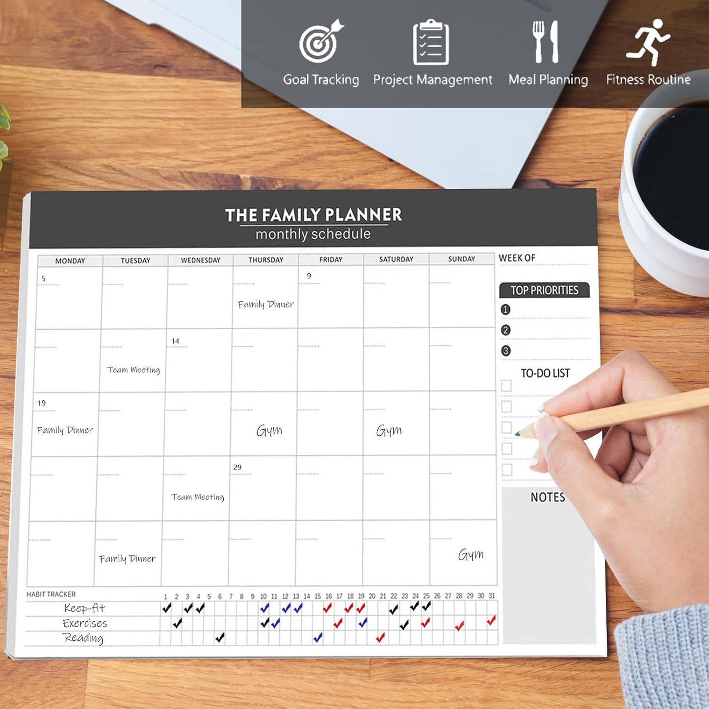 Monthly Planner Notepad - 52 Pages of Blank Calendar Sheets, Undated Planner for Organizing Tasks & Scheduling, Blank Calendar Design for Custom Monthly Planning, 7" x 10", Green