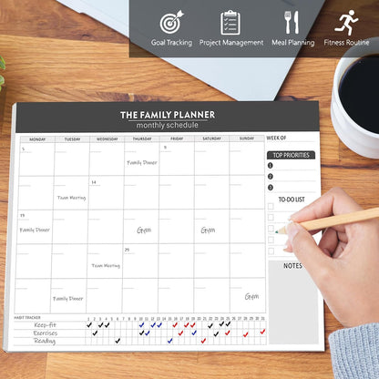 Monthly Planner Notepad - 52 Pages of Blank Calendar Sheets, Undated Planner for Organizing Tasks & Scheduling, Blank Calendar Design for Custom Monthly Planning, 7" x 10", Green