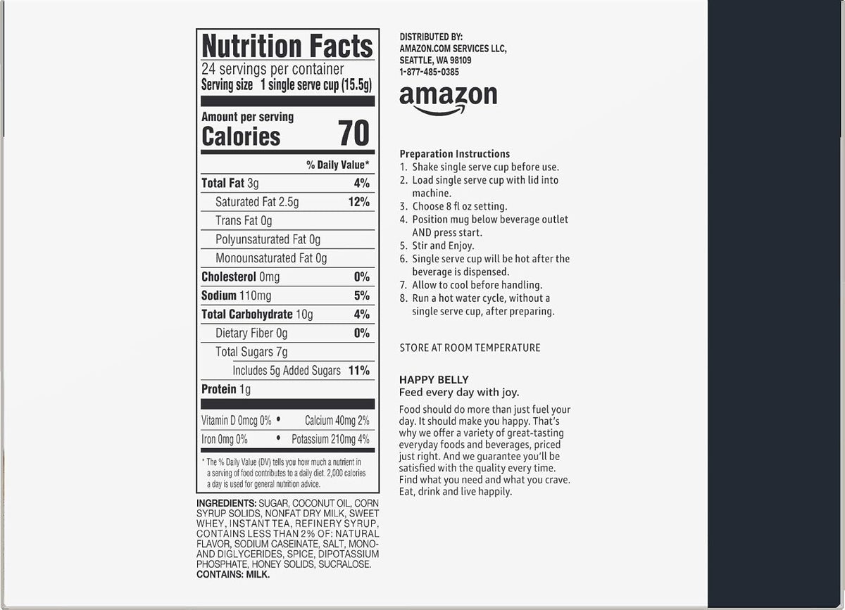 Amazon Brand - Happy Belly Tea Pods Compatible with 2.0 K-Cup Brewers, Chai Latte, 24 Count (Previously Solimo)