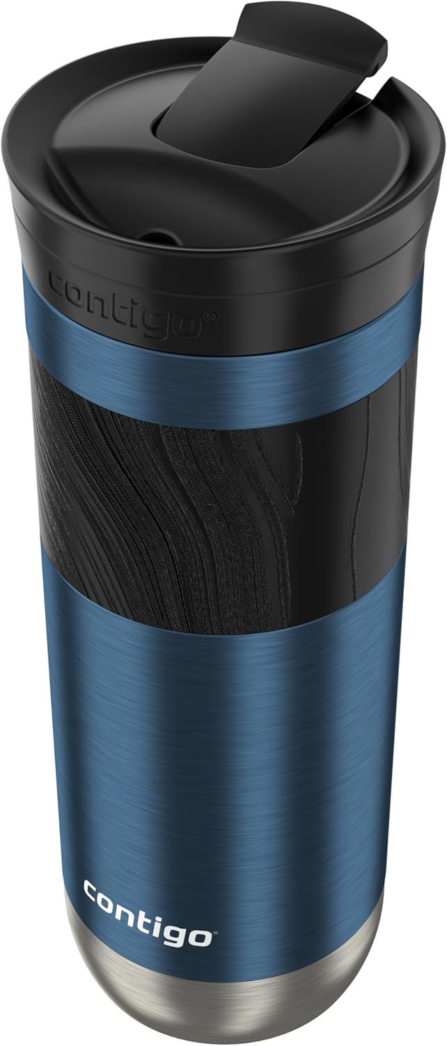 Contigo SNAPSEAL Insulated Stainless Steel Travel Mug with Grip 20oz. Blue Corn Transparent Satin & Midnight Berry