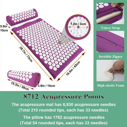 XiaoMaGe Acupressure Mat and Pillow Set with Bag - Extra Long Acupuncture Mat for Neck & Back Pain Relief- Naturally Relaxation Gift for Women - Stress Relief Massage Mat (Black)