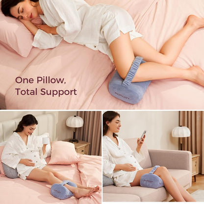 Momcozy Knee Pillow for Side Sleepers, Soft Memory Foam & Pinch-Free Design, Relieve Knee, Leg and Sciatica Pain, Adjustable Elastic Strap Ideal for Pregnant Women and Seniors, White