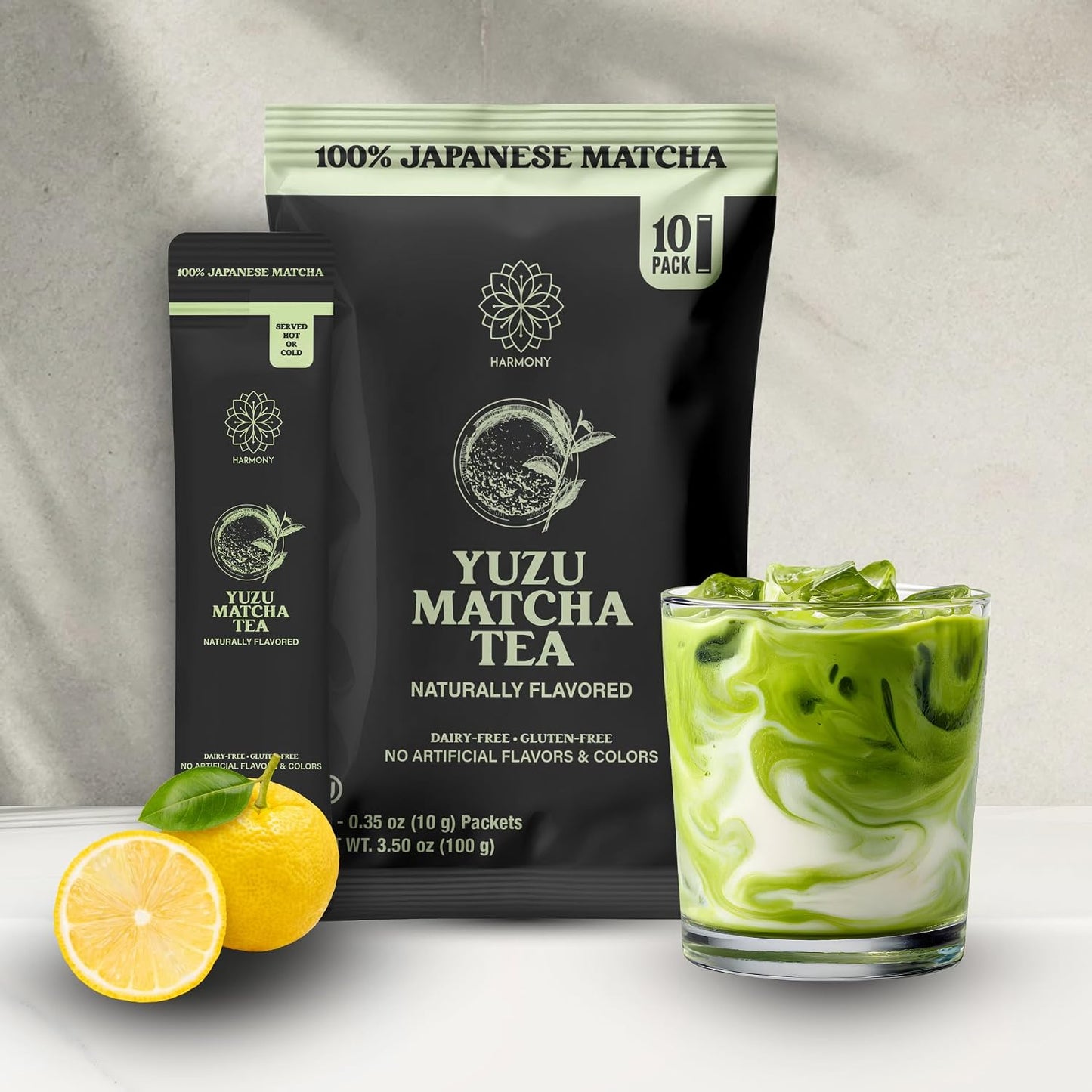The Harmony Matcha Vanilla (10 Sticks) Premium Sweetened Japanese Matcha Powder, Rich in Antioxidants & L-Theanine, Dairy, Gluten, & Preservative Free, Serve Hot or Iced