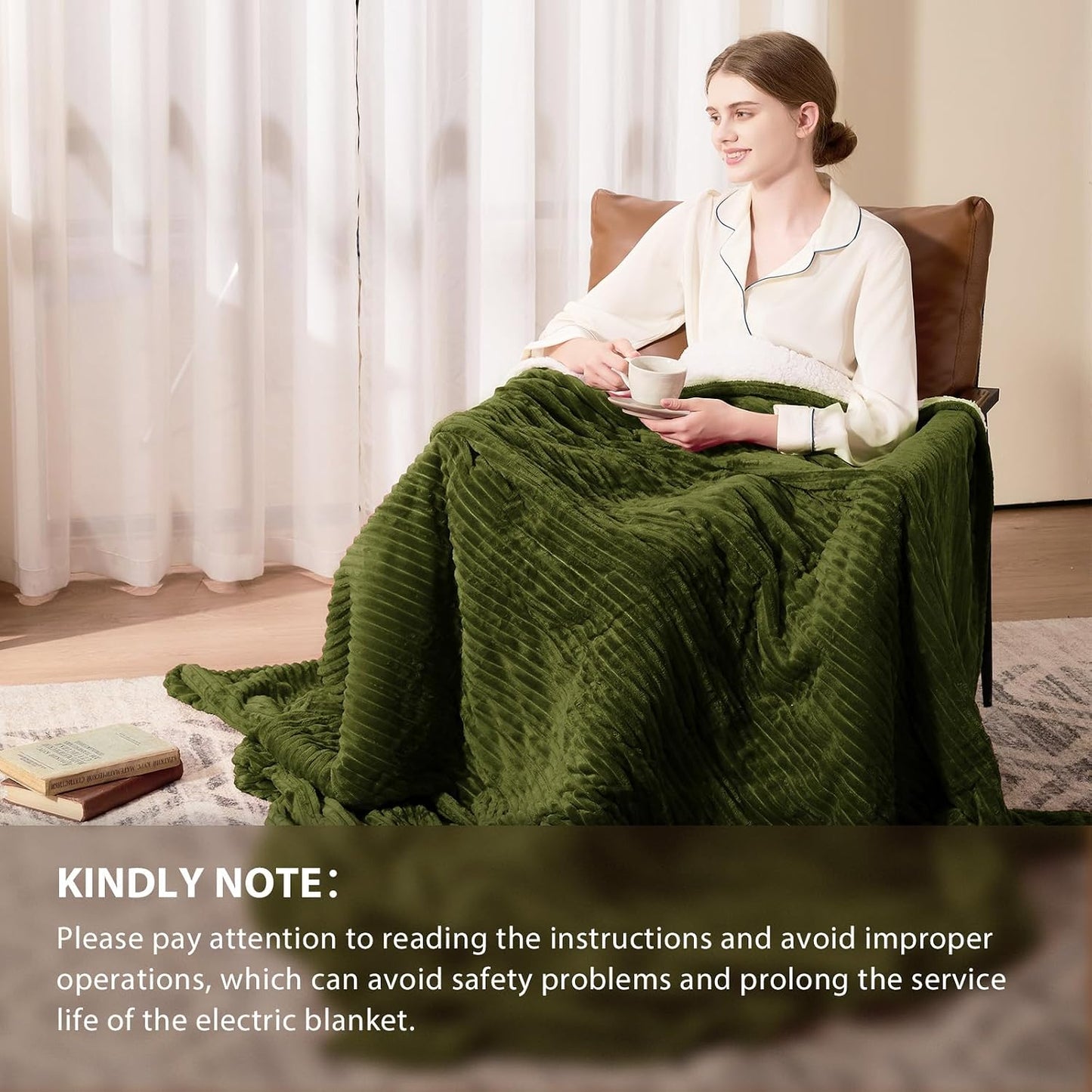 Homemate Heated Blanket Electric Throw - 50"x60" Heating Blanket Throw 1/2/4/6/8 Hours Auto-Off 10 Heat Levels Over-Heat Protection Soft Flannel Sherpa Heater ETL Certification