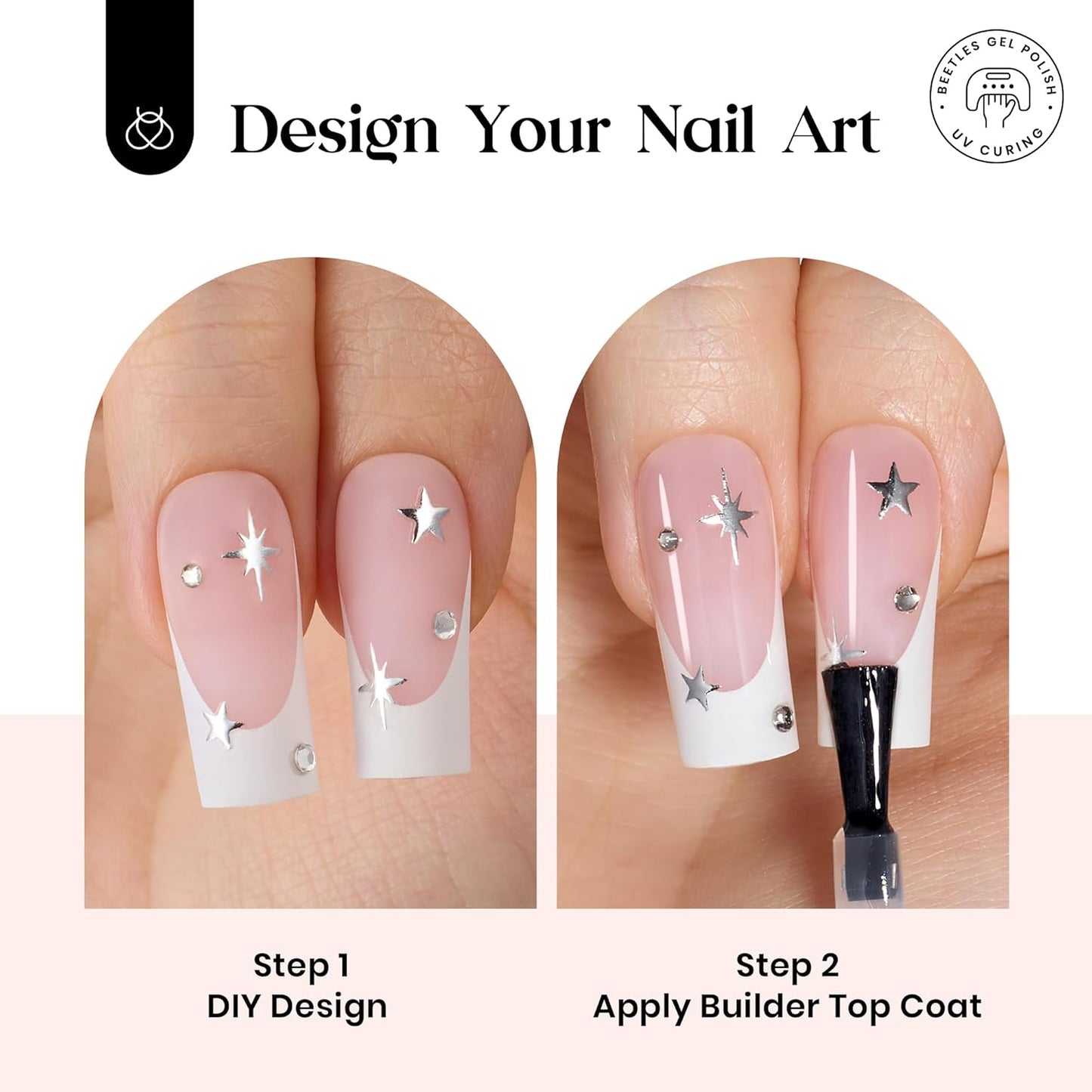 Beetles Press On Nail Kit-Short Square French Tip Press On Nails, 150Pcs Pink French Nail Tips with Nail Glue & Remover Builder Top Coat Nail Lamp, All-in-One DIY Fake Nails Gift for Women