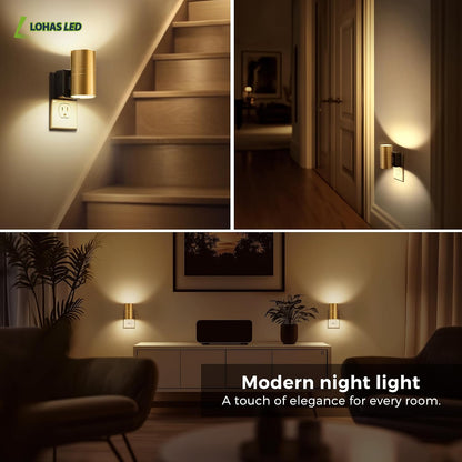 L LOHAS LED Night Lights Plug into wall, Amber Night Light with Adjustable Brightness, Plug in NightLight with Auto Light Sensor, Wall Sconce-Style Design Night Light for Bathroom,Hallway, 2 Pack