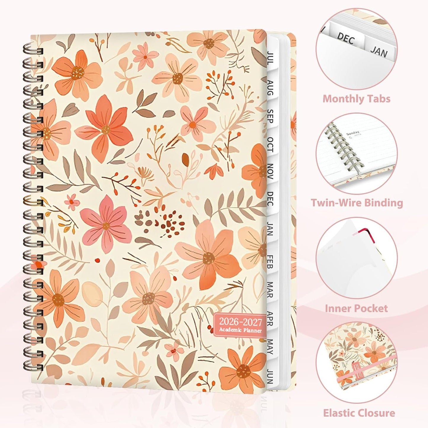 Planner 2026-2027, Weekly and Monthly Calendar Planner, JUL 2026 - JUN 2027 | A5(6.3'' x 8.5''), Hardcover, Agenda Book, Sprial Bound, Inner Pocket, Office and School Use