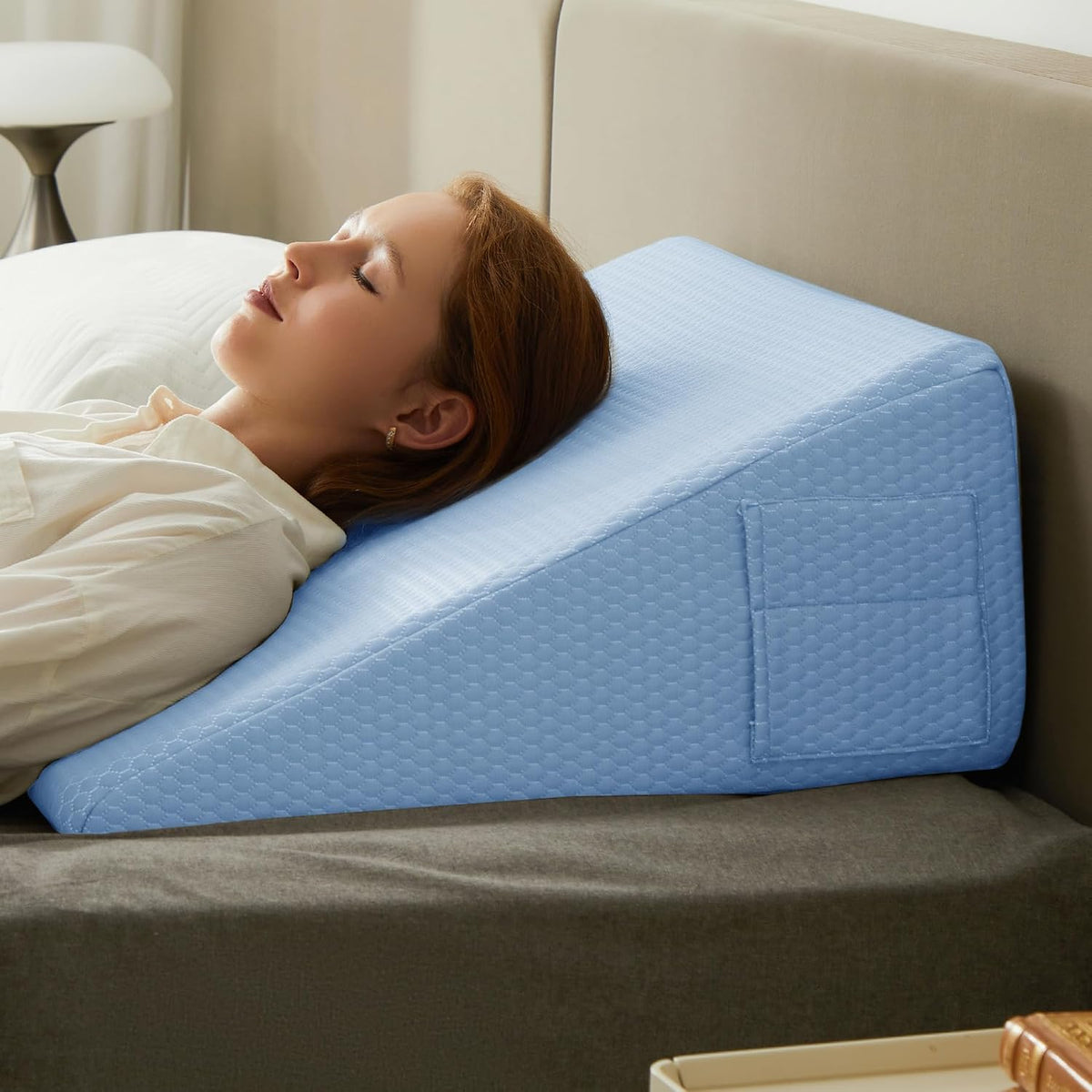 Bedluxe Wedge Pillow, 10 inch Bed Wedge Pillow for Headboard, Pillow Wedge for Acid Reflux Relief, Sleeping, Back Pain Relief, Snoring, Triangle Pillow Wedge, White/Grey