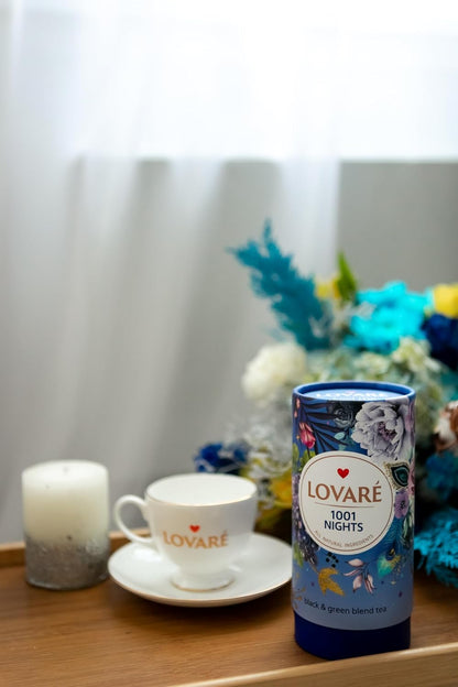LOVARE 1001 Nights Tea Blend - 80 g (2.82 oz) Loose Leaf with 15 Paper Filters - Premium Black & Green Tea with Fruit & Flower Petals - Made in Ukraine (1001 Nights tea)