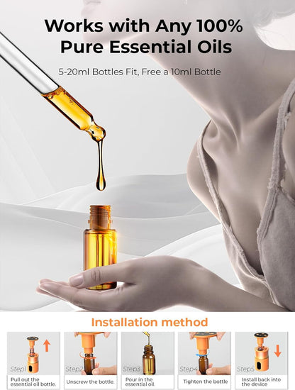 Waterless Essential Oil Diffuser: 𝟗 𝐂𝐨𝐥𝐨𝐫𝐬 𝐋𝐄𝐃 Scent Diffuser for Home&Car&Office - Portable Diffuser with 48H Battery, 4 Timers & 3 Mist Levels, Carbon Black