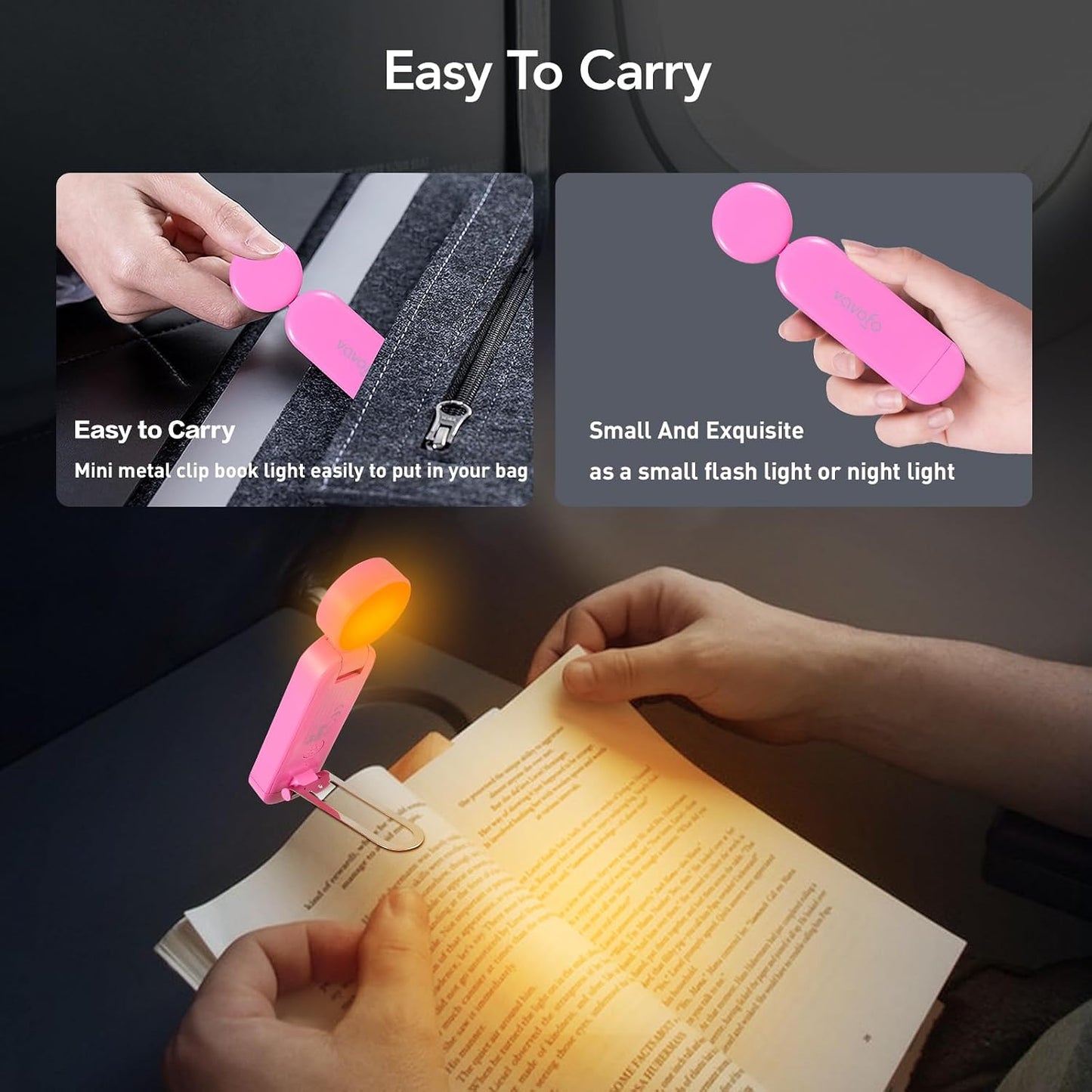VAVOFO USB Rechargeable Book Light, Blue Light Blocking, Amber Clip-On Bookmark Shaped Reading Light, Eye Care 6 LEDs With 9 Lighting Modes for Bookworms (Grey)