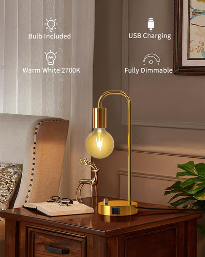 ONEWISH Industrial Table Lamp for Bedroom, Fully Dimmable Modern Bedside Lamps with 2700K Warm Light Bulb for Kids Reading, Minimalist Nightstand Lamps for Living Room, Office (Bulb Included)